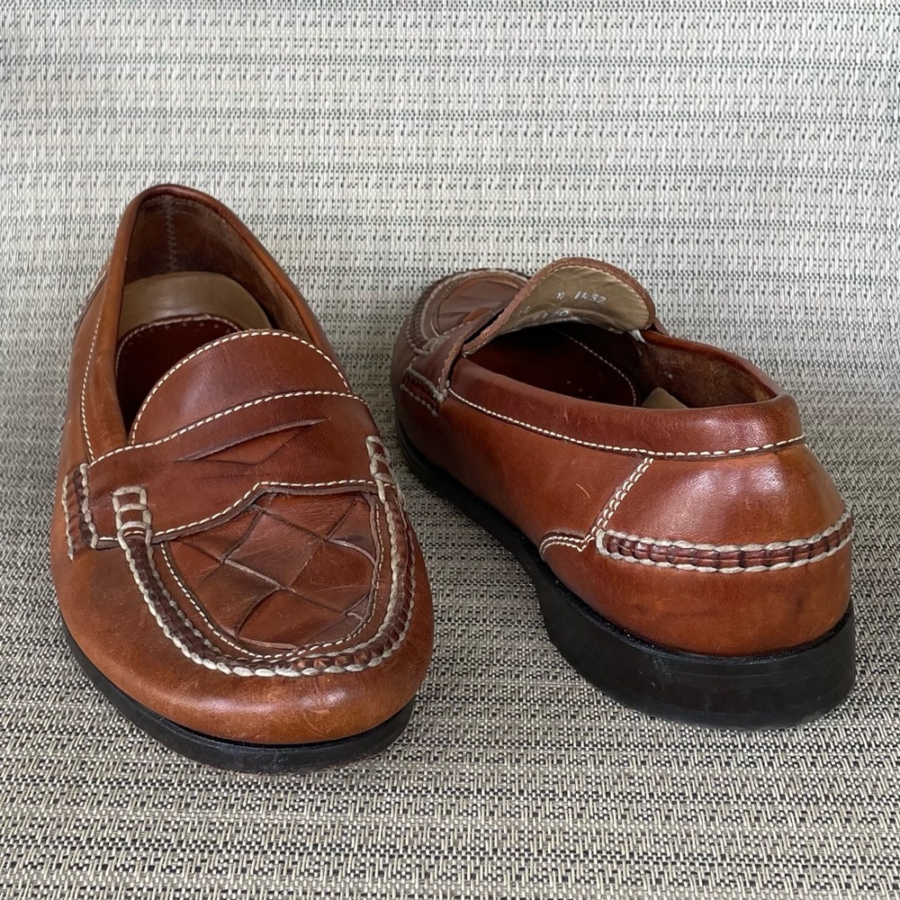 Johnston & Murphy Passport Leather Weave Penny Loafers Mens Brown Size 12 N